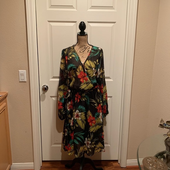 80's Black Sheer Floral and Dots Dress